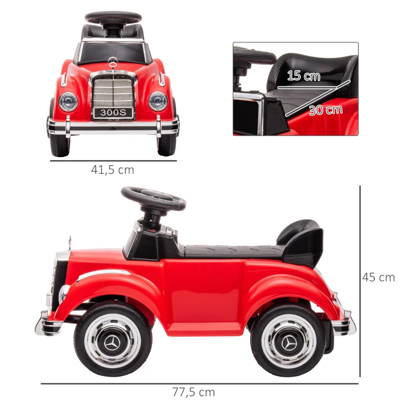 AIYAPLAY Carro Andador com Licença da Mercedes-Benz 300S com Armazenamento Volante Sistema Anti-Tombo  77,5x41,5x45 cm Vermelho