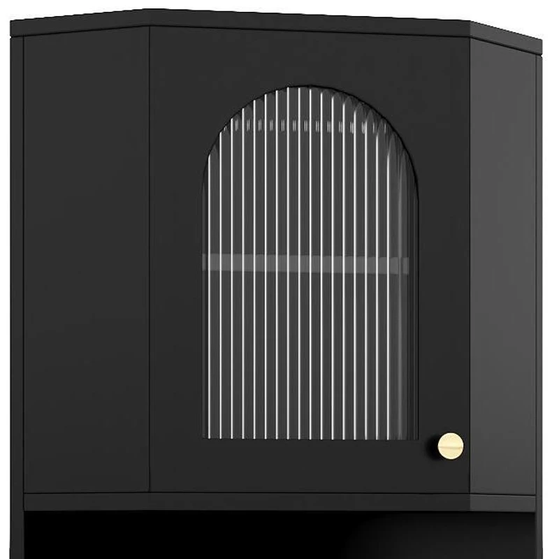 Mobile angolare soggiorno con barra luminosa, armadio angolare con due ripiani portaoggetti, 45x45x166.5 cm, Nero