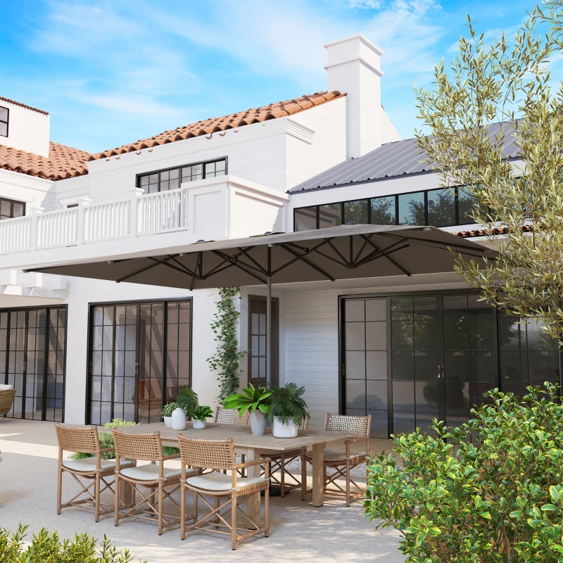 Outsunny Dubbelzijdige Parasol, 451 x 264 cm Zonnescherm met Zwengelsysteem, 12 Metalen Ribben, Aluminium Mast, Donkergrijs