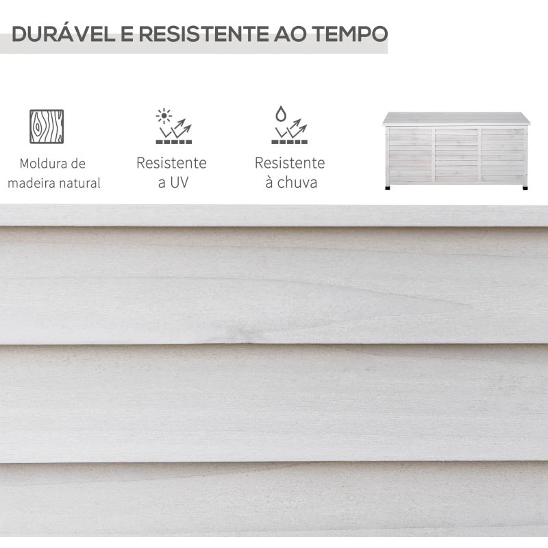 Outsunny Baú de madeira ao ar livre Caixa de armazenamento de jardim com tampa que pode ser aberta 127x56x60 cm Branco