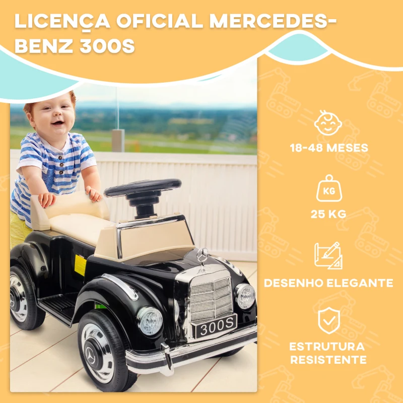 AIYAPLAY Carro Andador com Licença da Mercedes-Benz 300S com Armazenamento Volante Sistema Anti-Tombo  77,5x41,5x45 cm Preto
