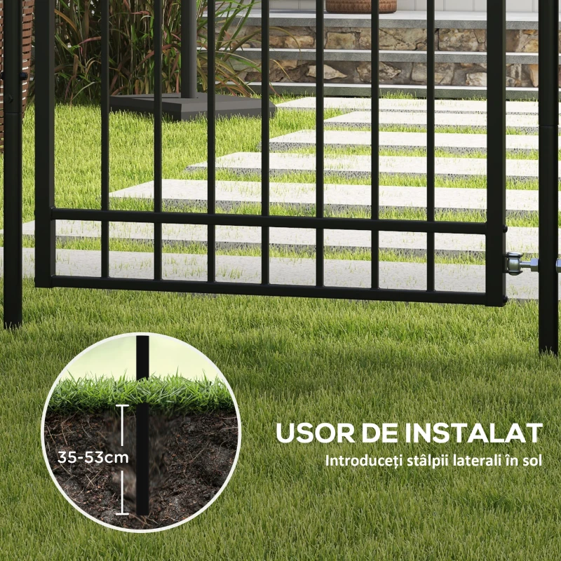 Outsunny Poartă de Grădină cu Încuietoare, 3 Chei și 2 Stâlpi, 107x204 cm, Negru