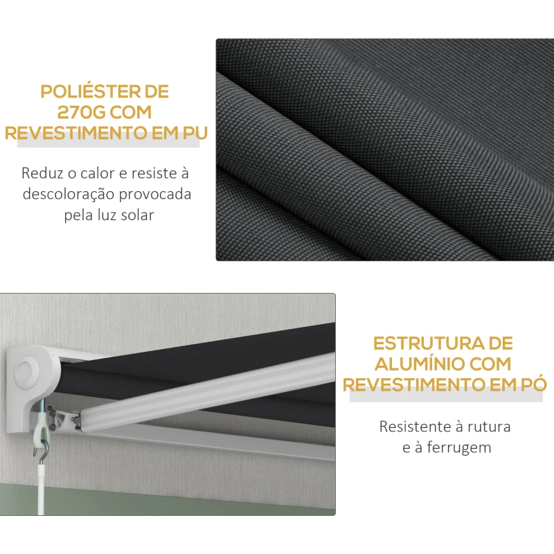 Outsunny Toldo Retrátil Elétrico ou Manual 250x200 cm Toldo Portátil para Varanda com Controlo Remoto Manivela Manual Cinzento Escuro