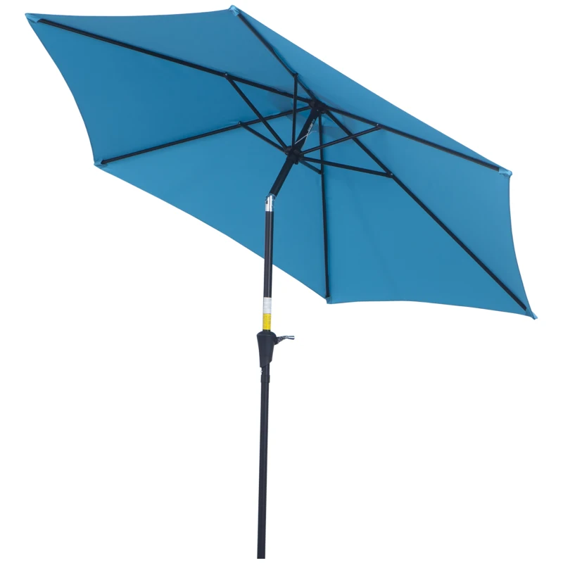 Outsunny 2.7M Garden Parasol Umbrella with Tilt and Crank, Outdoor Sun Parasol Sunshade Shelter with Aluminium Frame, Blue
