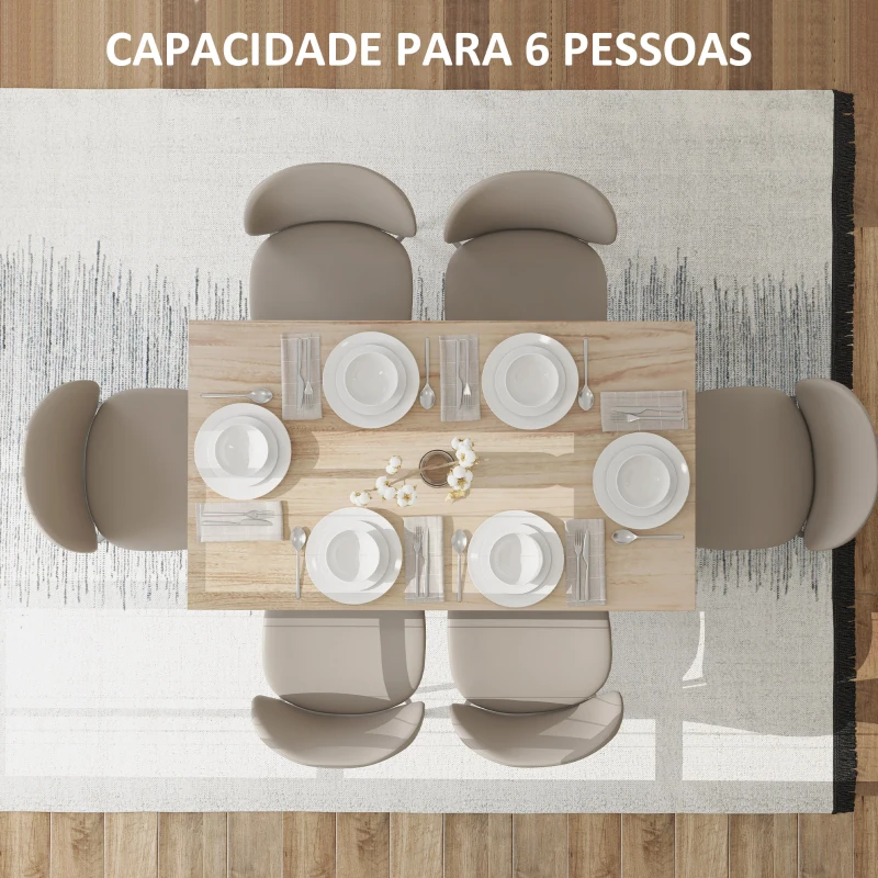 HOMCOM Mesa de Jantar Mesa Retangular para 6 Pessoas Mesa de Refeição para Cozinha Sala de Jantar 140x80x78 cm Madeira