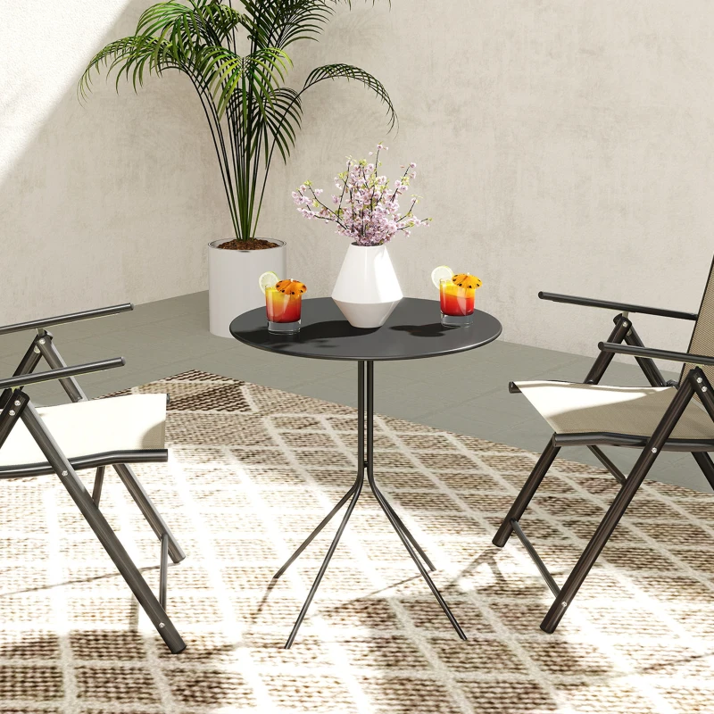 Outsunny Klapbare Tuintafel Ø60 x 71 cm, Weerbestendige Balkontafel van Staal, Ronde Bijzettafel met Voetpads Zwart