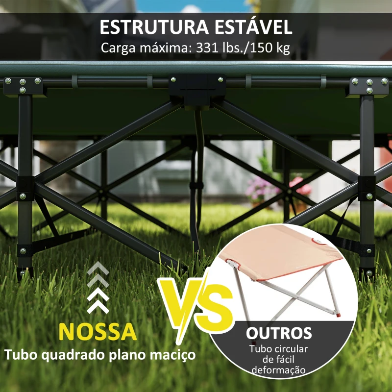 Outsunny Cama Dobrável de Campismo Praia com Apoio de Cabeça e Bolso Lateral Suporta até 150 kg 187x67x37 cm  Cinzento