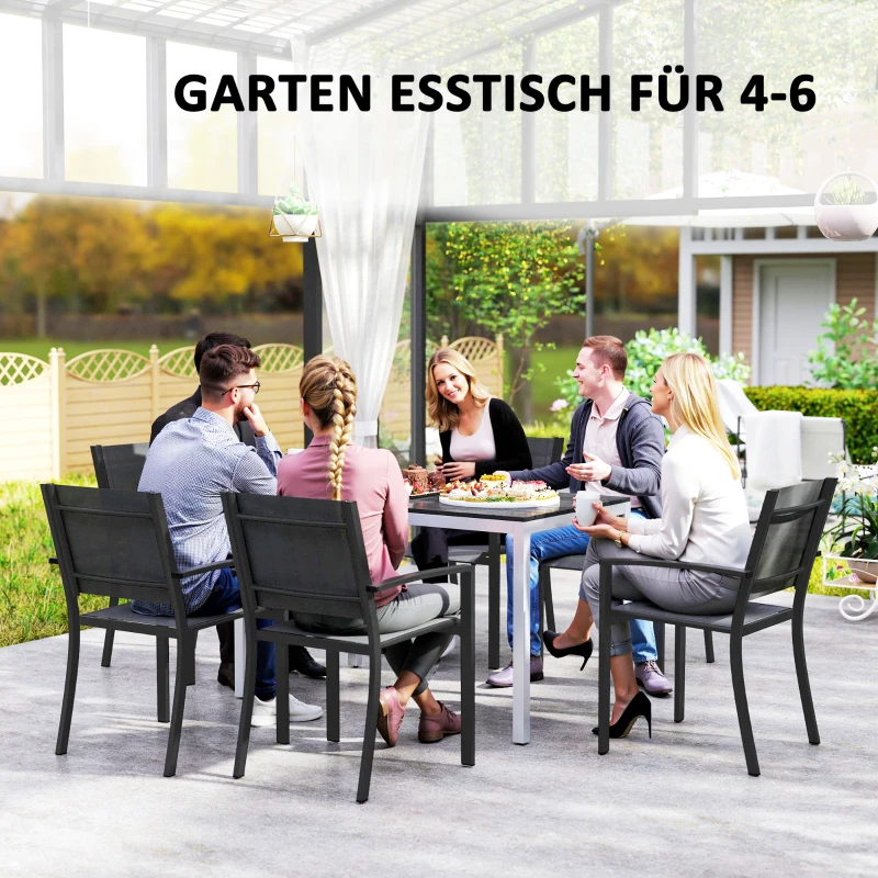 Outsunny Gartentisch Aluminium 120x70 cm Wetterfest Balkontisch mit Holzoptik, für 4-6 Personen Schwarz
