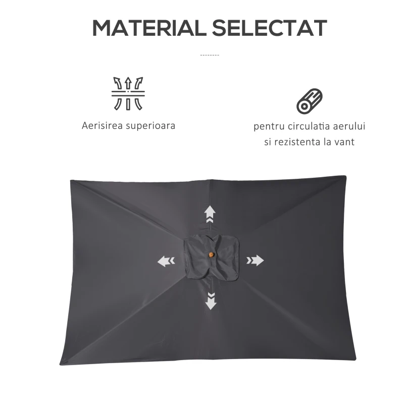 Outsunny Umbrelă de Grădină cu Frânghie și Orificii de Ventilație,  2.95x2x2.55 m, Gri Închis