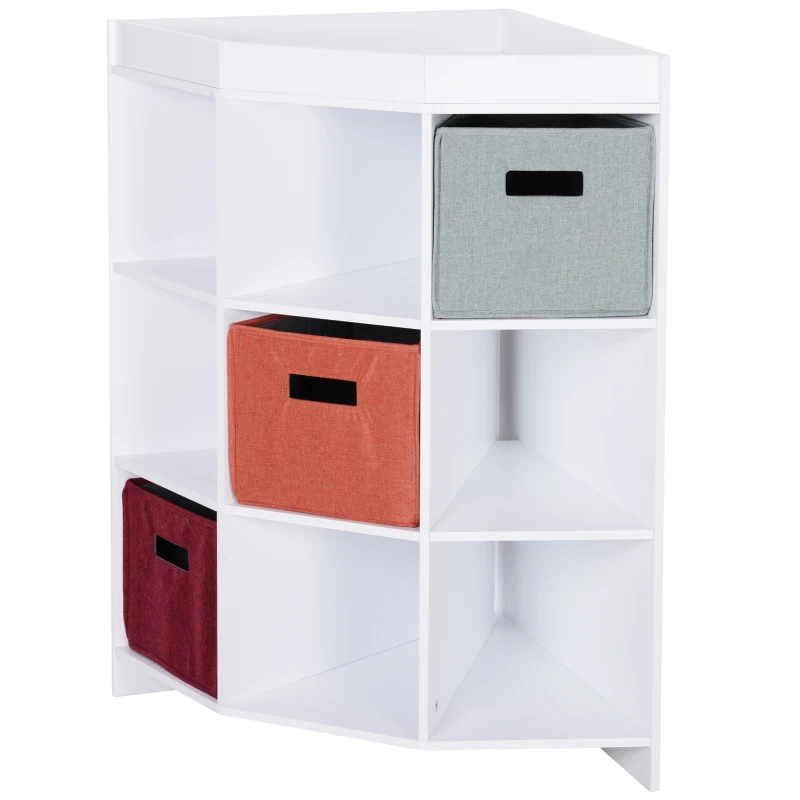 HOMCOM Estantería de Esquina para Juguetes con cestos extraíbles Mueble de Almacenaje para Habitación Infantil 57x57x95cm Blanco