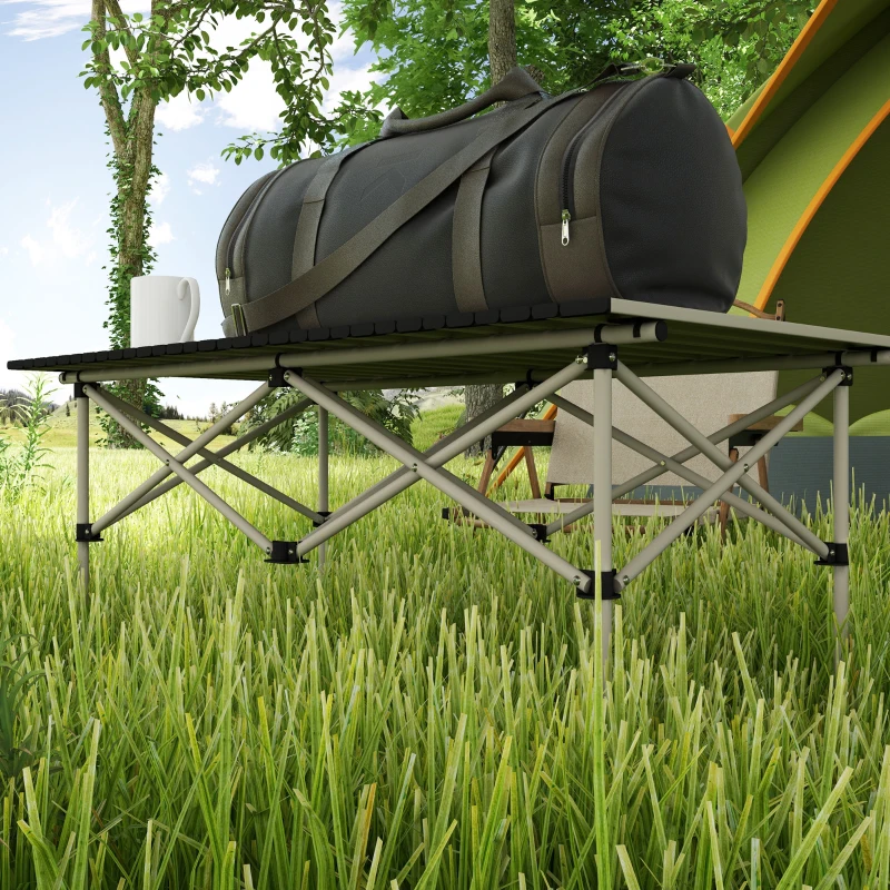 Outsunny Mesa de Campismo Dobrável de Metal com Tampo Enrolável e Bolsa de Transporte Mesa de Piquenique Portátil 95x55x50 cm Marrom Claro
