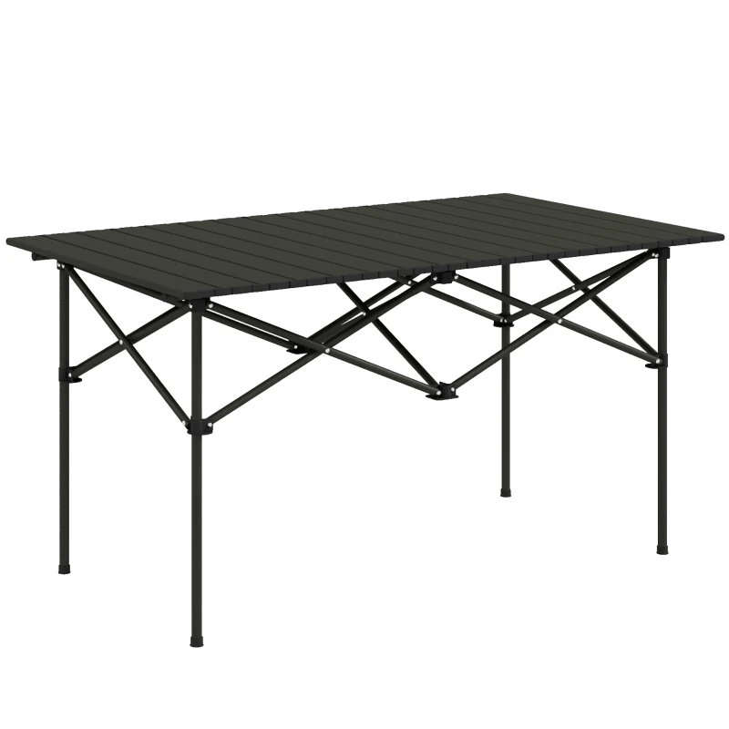 Outsunny Campingtafel Inklapbare Tafel met Oprolbaar Tafelblad Tuin Tafel van Aluminium voor 2 Personen 95 x 55 cm Zwart