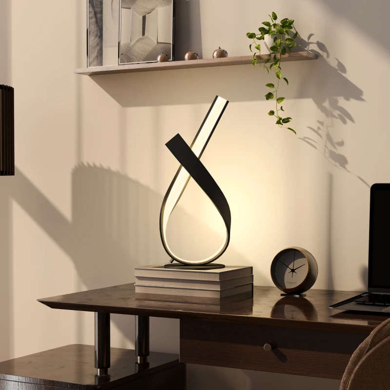 HOMCOM Lampe à poser design contemporain - lampe de table design spirale - dim. 21L x 15l x 43H cm - alu. noir LED blanc chaud