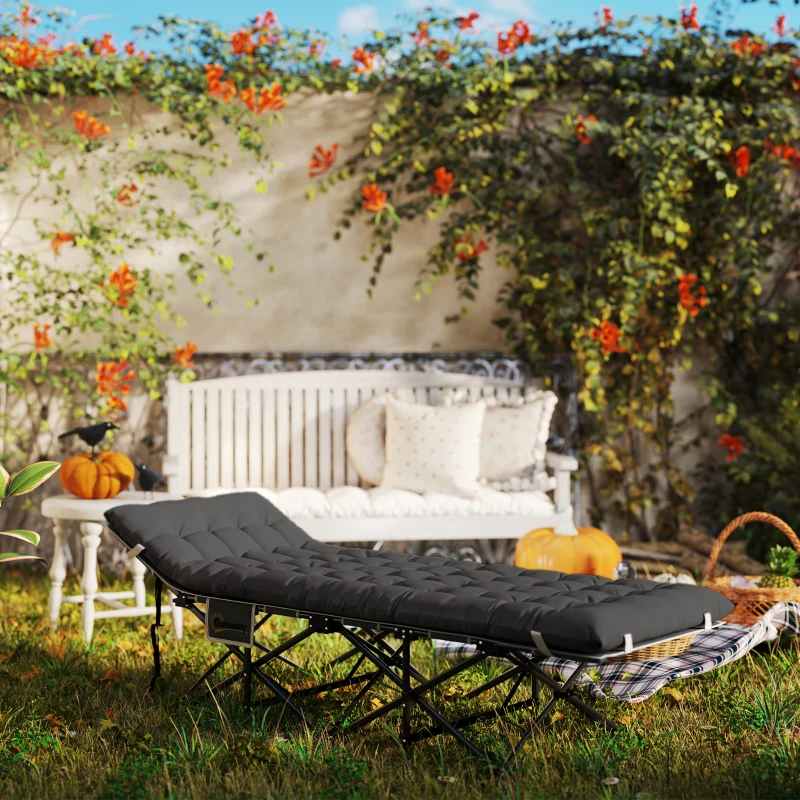 Outsunny Cama Dobrável para Campismo Portátil com Apoio para Cabeça Colchão Amovível e Bolsa de Transporte 196x68x37 cm Preto