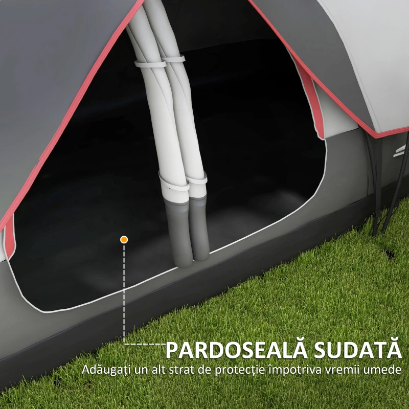 Outsunny Cort de Camping pentru 6-8 Persoane cu 2 Camere Separate și Uși cu Fermoar, 450x215x180 cm, Gri