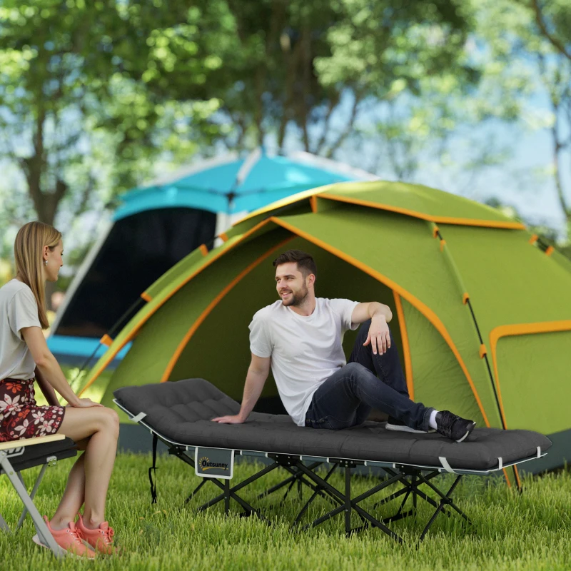 Outsunny Cama Dobrável para Campismo Portátil com Apoio para Cabeça Colchão Amovível e Bolsa de Transporte 196x68x37 cm Preto