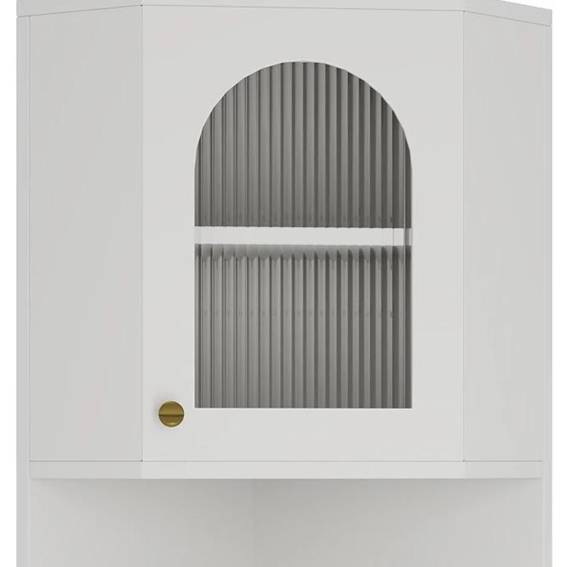 Armadio da bagno con barra luminosa, armadio angolare con due ripiani portaoggetti, 45x45x166.5 cm, Bianco