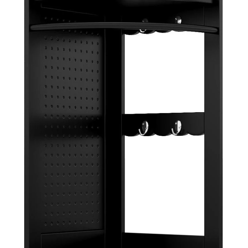 Armoire de salle de bain avec bande lumineuse, armoire d'angle avec espace de rangement, 45×45×166,6 cm, Noir