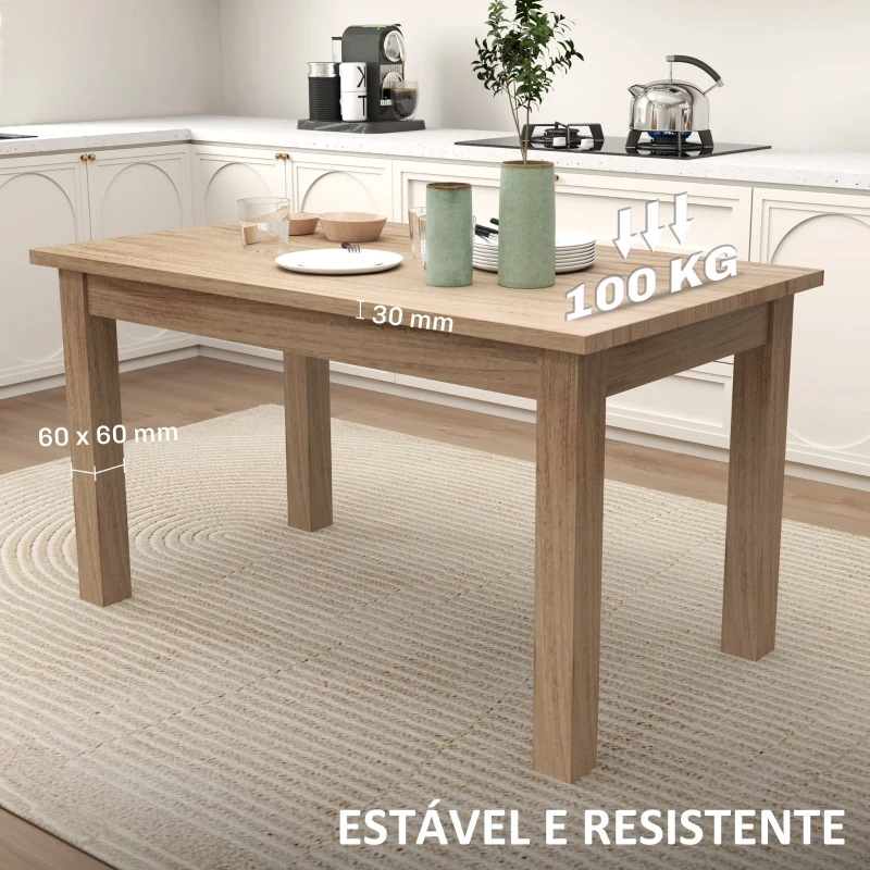 HOMCOM Mesa de Jantar Mesa Retangular para 6 Pessoas Mesa de Refeição para Cozinha Sala de Jantar 140x80x78 cm Madeira