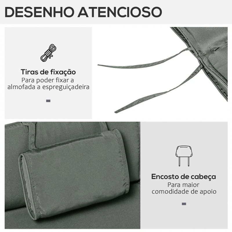 Outsunny Almofada para Espreguiçadeira 198x53x5cm Almofada Suave para Espreguiçadeira Dobrável Acolchoada para Exterior Jardim Pátio Cinza