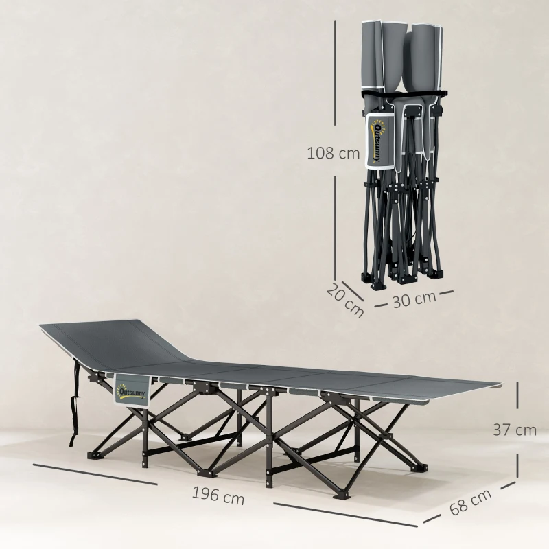 Outsunny Cama Dobrável para Campismo Portátil com Apoio para Cabeça Colchão Amovível e Bolsa de Transporte 196x68x37 cm Preto