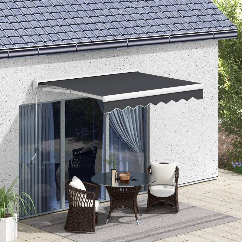 Outsunny Toldo Retrátil Elétrico ou Manual 250x200 cm Toldo Portátil para Varanda com Controlo Remoto Manivela Manual Cinzento Escuro