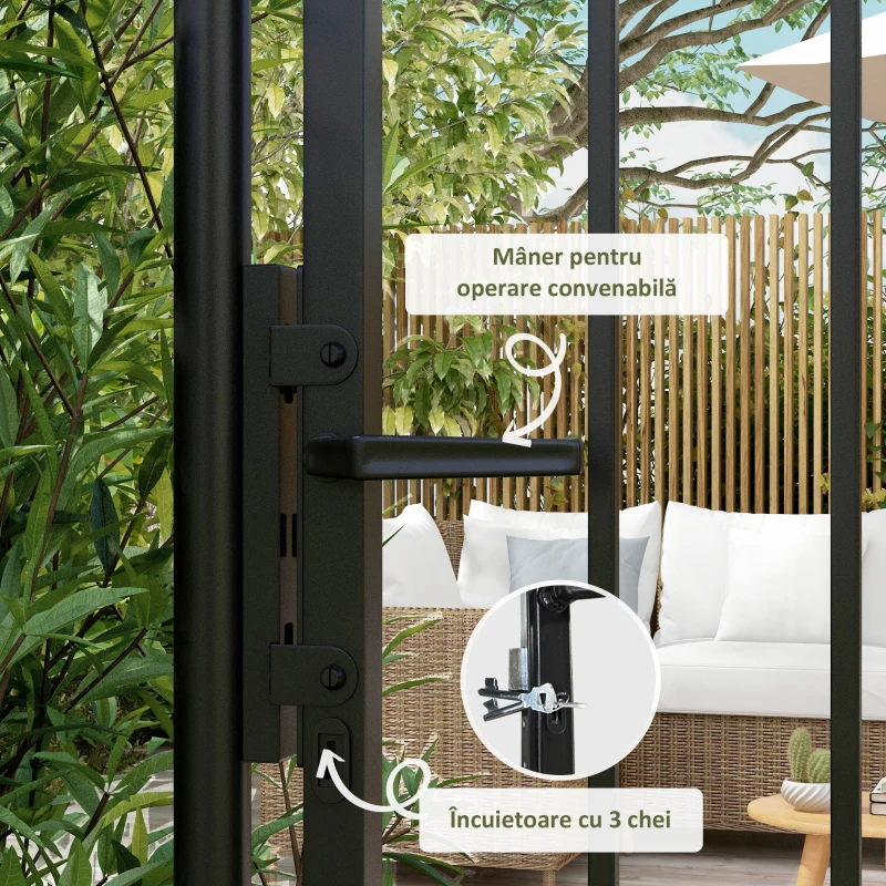 Outsunny Poartă de Grădină cu Încuietoare, 3 Chei și 2 Stâlpi, 107x204 cm, Negru