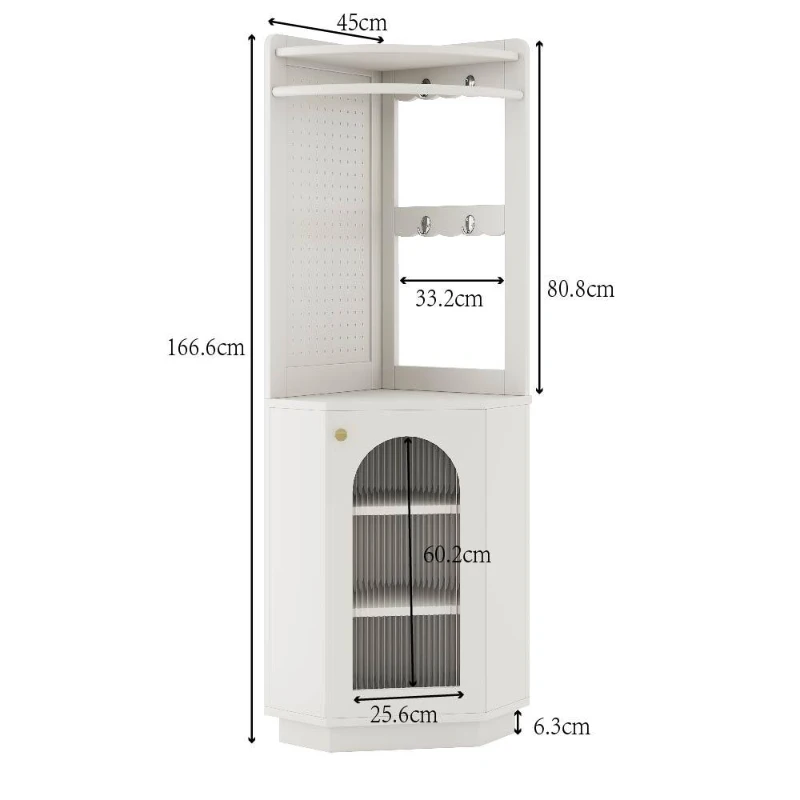 Armoire de salle de bain avec bande lumineuse, armoire d'angle avec espace de rangement, 45×45×166,6 cm, Blanc