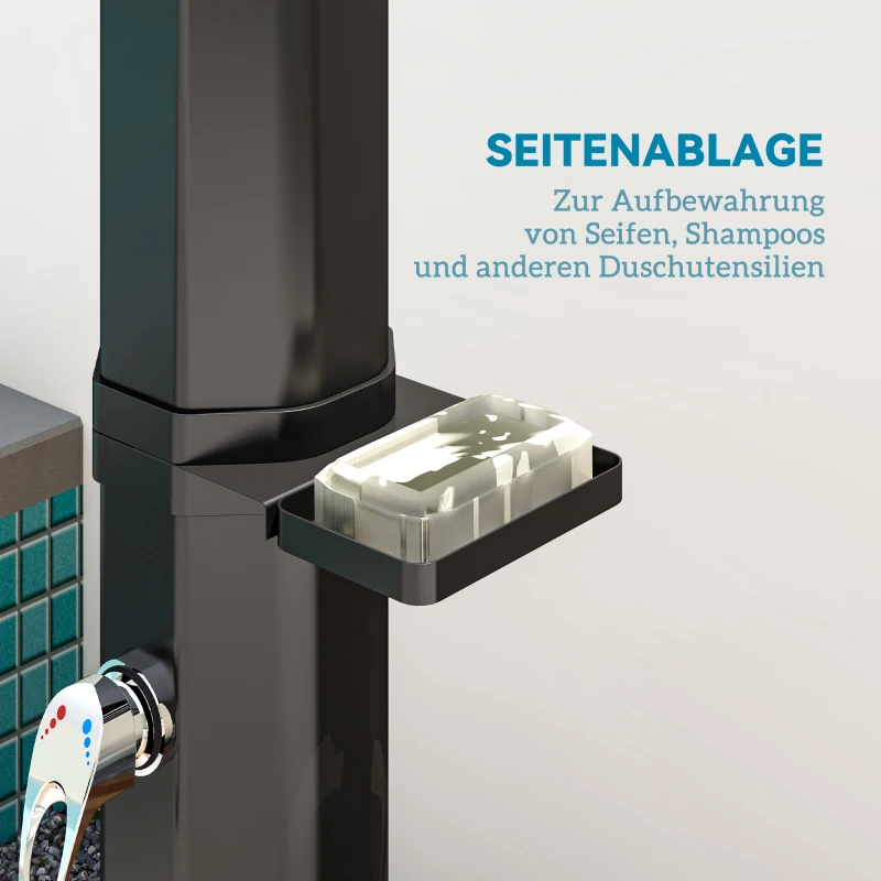 Outsunny Solardusche 35 Liter Solar Gartendusche mit Wasserhahn Duschkopf Handbrause seitliche Tablett, bis 55 °C Schwarz