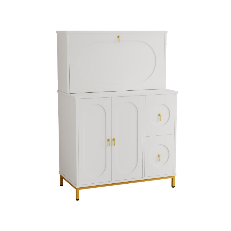 Moderno armario alto con mucho espacio de almacenamiento, escritorio plegable, 100×51×150 cm, Blanco