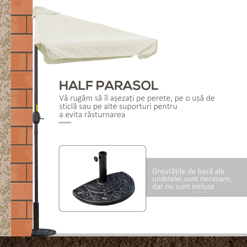 Outsunny Umbrela dreptunghiular pentru gradina cu manivela, 230x130x249cm, Alb Crem
