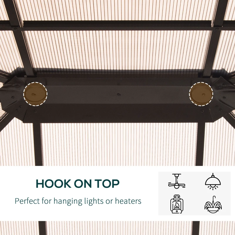 Outsunny Luxe aluminium paviljoen partytent tuintent met doorschijnend dak 3 x 3,6 m zwart