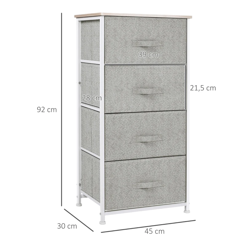 HOMCOM Cómoda Organizador com 4 Gavetas de tecido para sala de estar quarto 45x30x92cm