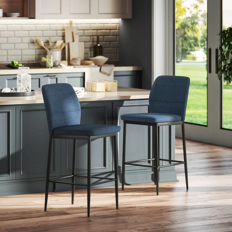 HOMCOM Set de 2 Taburetes Altos con Tapizado Aterciopelado y Patas de Acero para Cocina Comedor Barra 41x52x97 cm Azul