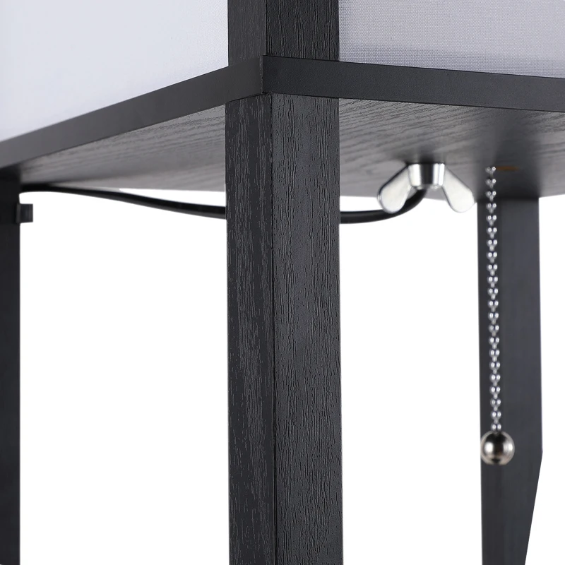 HOMCOM Candeeiro de Pé de Madeira com 3 Prateleiras De Armazenamento para Lâmpada E27 Potência Máx. 40W Candeeiro Moderno para Sala de Estar Dormitório 26x26x160cm Preto