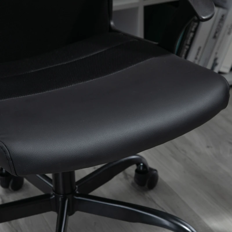 Vinsetto Mesh Office Chair, Faux Leather Desk Chair with Swivel Wheels, Adjustable Height and Tilt Function, Black