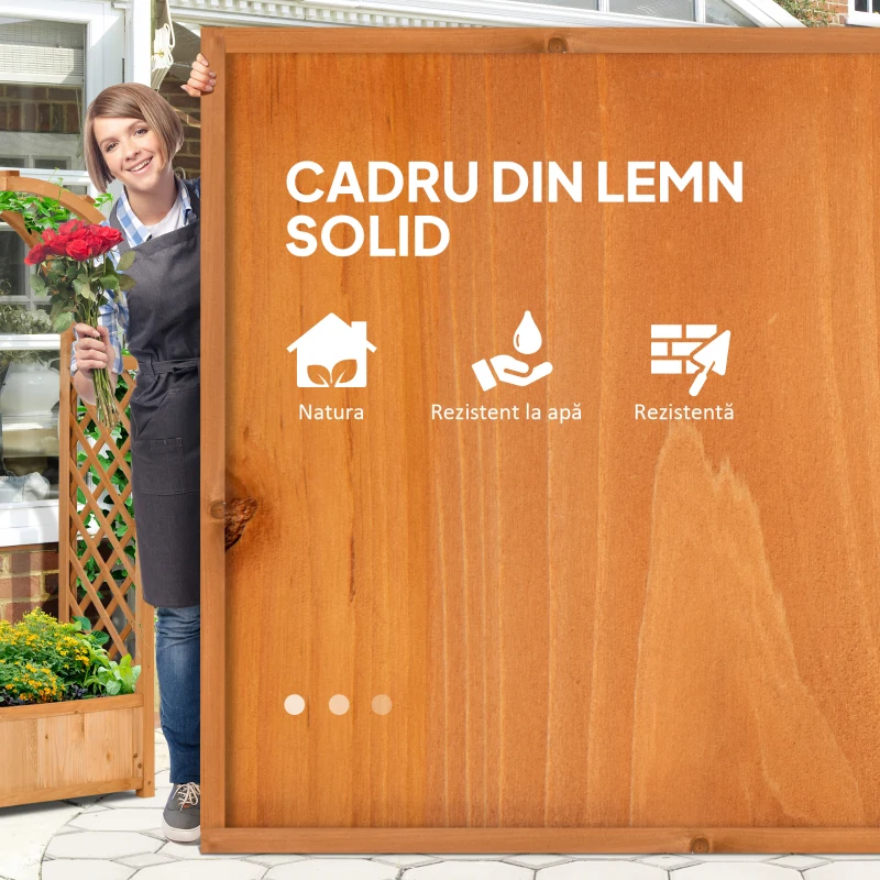 Outsunny Jardiniera de Exterior din Lemn de Brad Maro cu Arc Decorativ si Grile pentru Plante Cataratoare, 83x36x152 cm