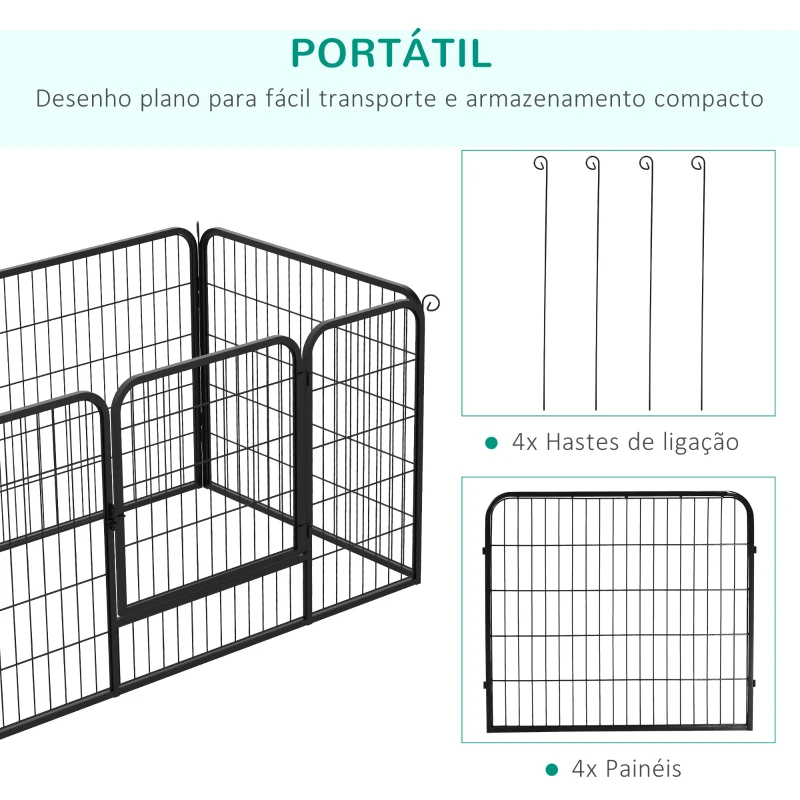 PawHut Parque para Animais de Estimação Retangular Gaiola para Cães 4 Paineis de Metal com Porta e Dupla Fechadura Cerca de Treinamento 129x84x70cm Preto