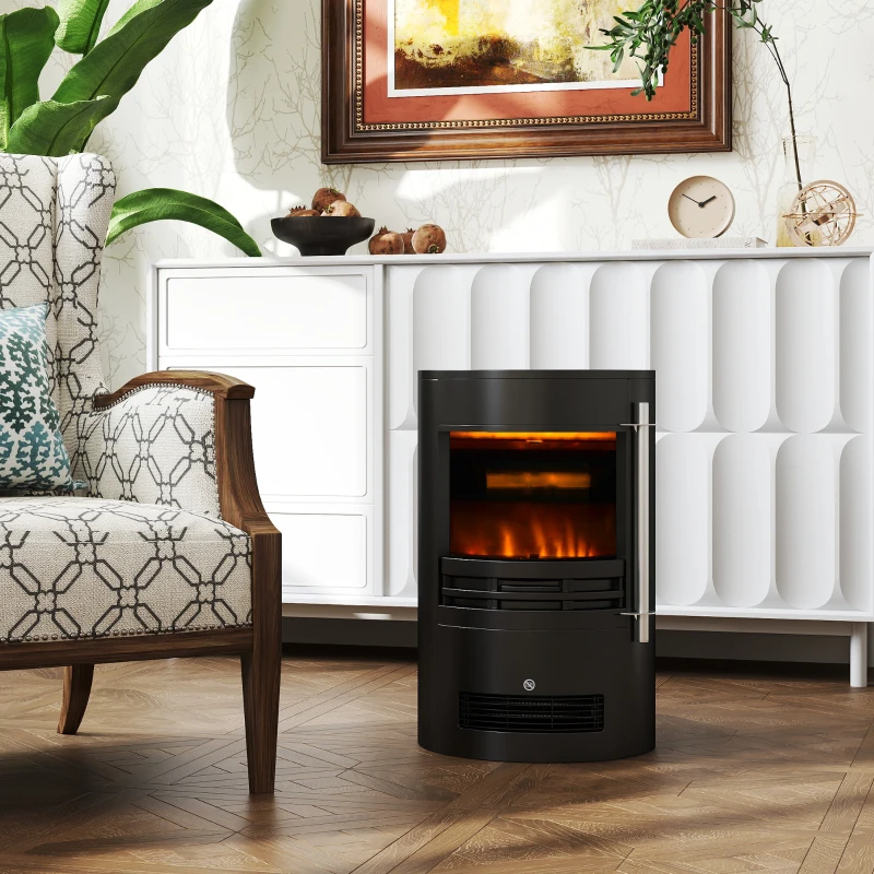 HOMCOM 1000W/2000W Freestanding Electric Fireplace, Indoor Heater Fire Stove with Log Burner Effect Flame, Thermostat Control
