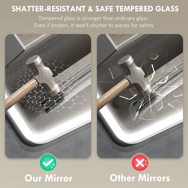 HOMCOM 60 x 80 cm Backlit Illuminated Bathroom Mirror with LED Lights and Bluetooth - Silver Tone