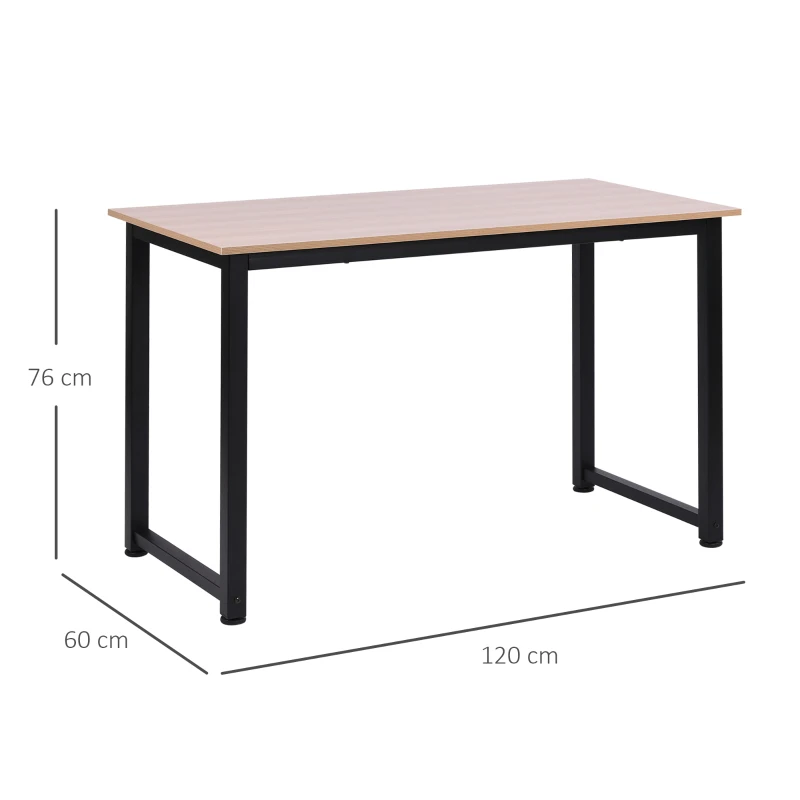 HOMCOM Secretária Moderna Mesa de Estudo com Estrutura de Aço e Pés Ajustáveis Mesa de Computador 120x60x76 cm Madeira e Preto