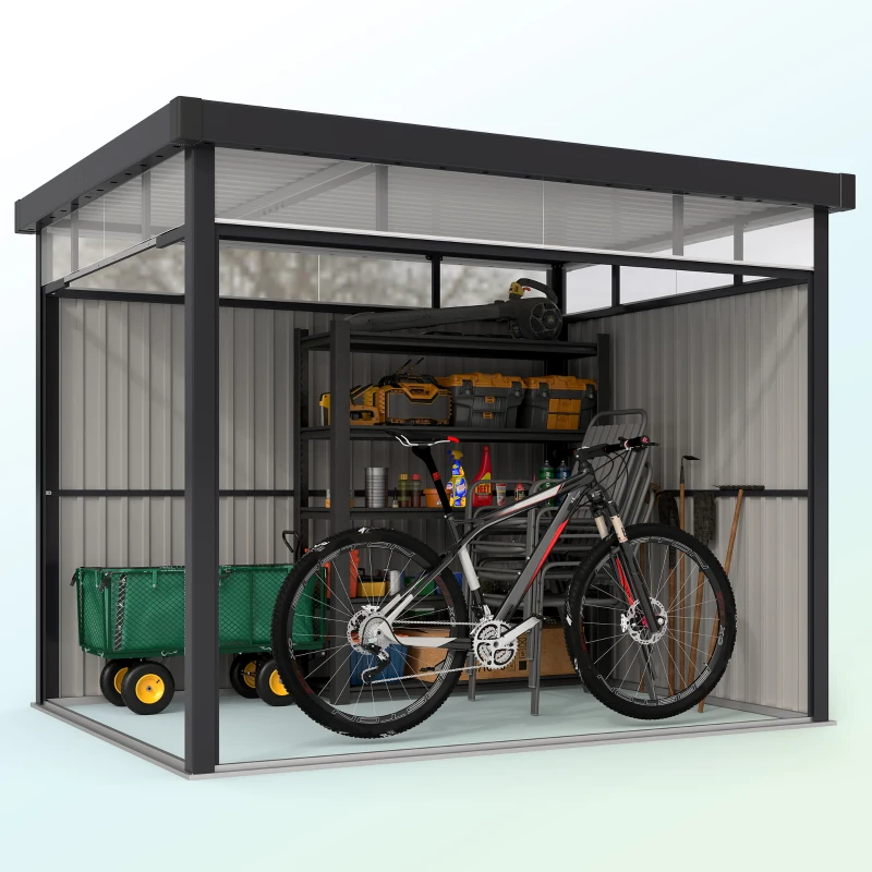 Outsunny Capanno da Giardino con Lucernario in Acrilico e Fori di Drenaggio, in Acciaio, 200x258x201 cm, Grigio Scuro