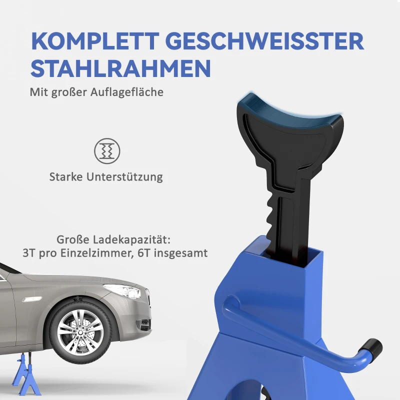 HOMCOM Set van 2 Assteunen 3 Ton Draagvermogen Inclusief Veiligheidsborgpen 13-Traps Hoogteverstelbaar 385 tot 600 mm