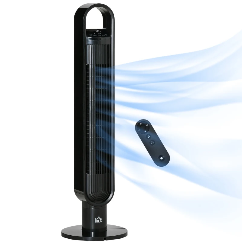 HOMCOM 39" Anion Freestanding Tower Fan Cooling for Bedroom with Oscillating, 3 Speeds, 3 Modes, 12h Timer, LED Sensor Panel, Remote Controller, 60W, Black