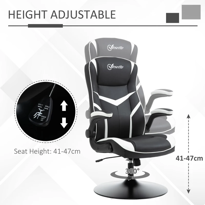Vinsetto Gaming Chair Ergonomic Computer Chair with Adjustable Height Pedestal Base, Home Office Desk Chair Faux Leather Exclusive Swivel Chair, Black