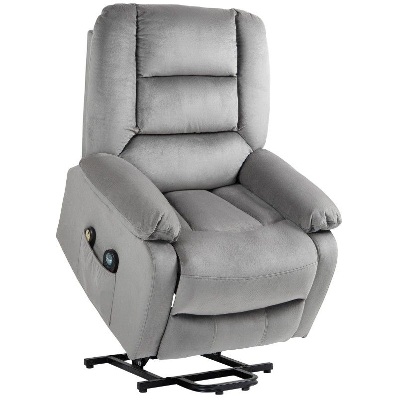HOMCOM Velvet-Feel Electric Lift-and-Recline Massage Armchair, with Remote - Grey