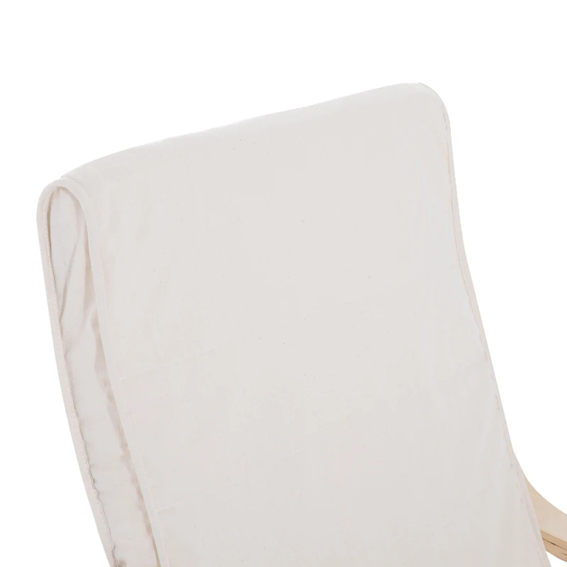 HOMCOM Wooden Armchair, Upholstered Linen Lounge Chair with Adjustable Footrest & Removable Cushion, Poang Chair for Living Room, Cream White