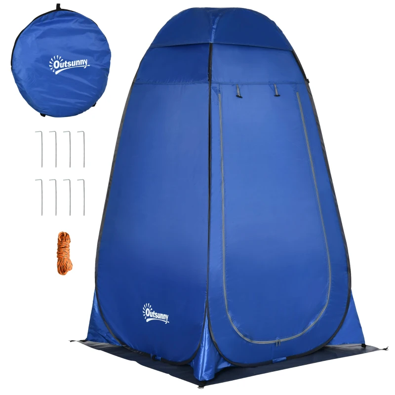 Outsunny Cort de Duș pentru Camping cu Ușă cu Fermoar, Geantă de Transport și Buzunar, 126x124x189 cm, Albastru Închis
