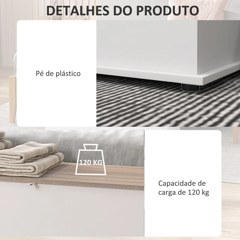 HOMCOM Baú de Armazenamento de Madeira Banco de Armazenamento Carga Máxima 60kg 100x40x40 cm Branco e Madeira