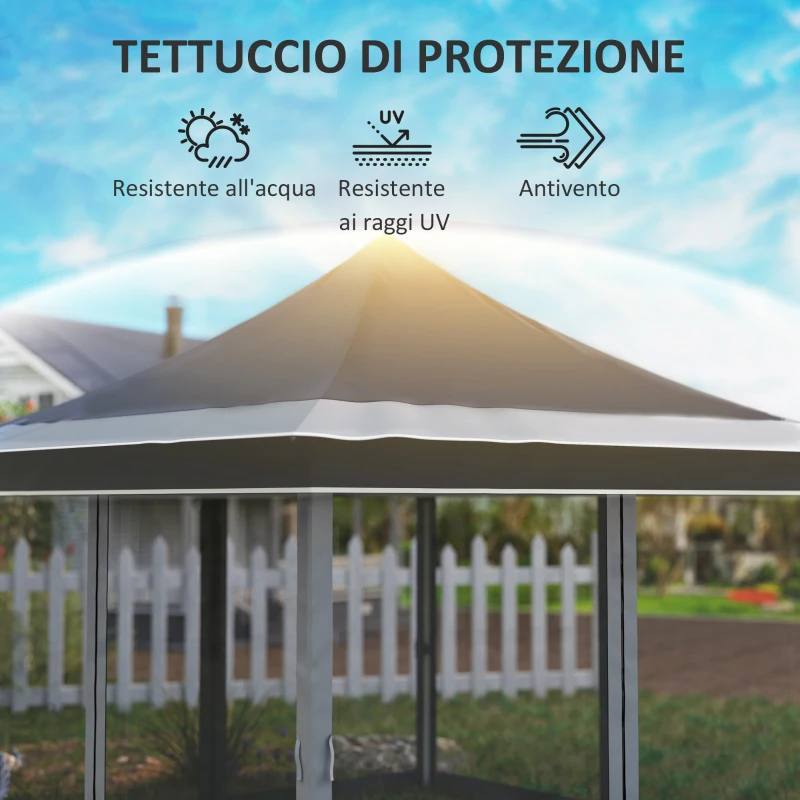 Outsunny Gazebo da Giardino ad Altezza Regolabile con Zanzariera, in Poliestere e Metallo, 357x357x310 cm, Grigio Scuro